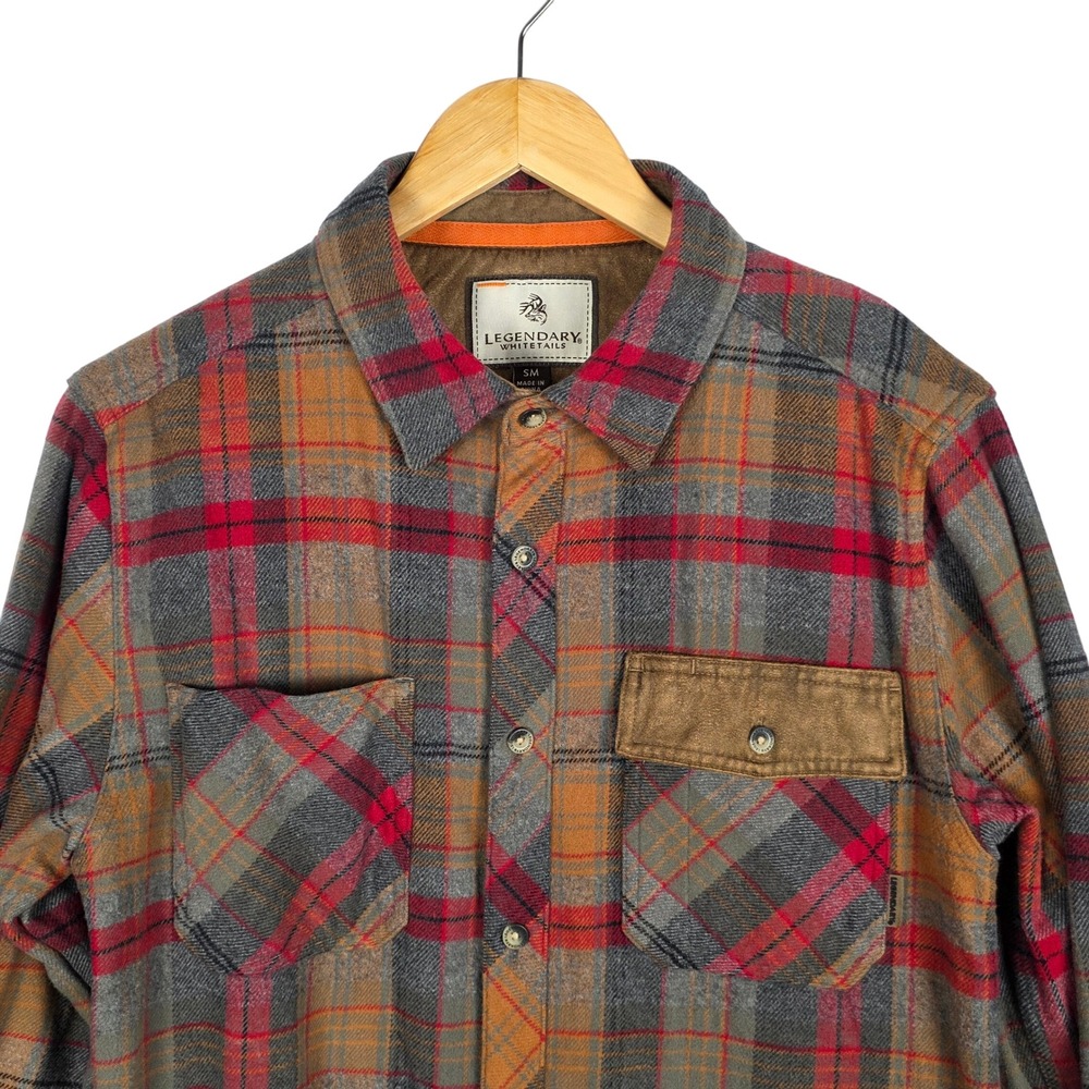 Legendary Whitetails Mens Flannel Button Up Shirt Small Plaid Suede Elbow Patch - Picture 3 of 15